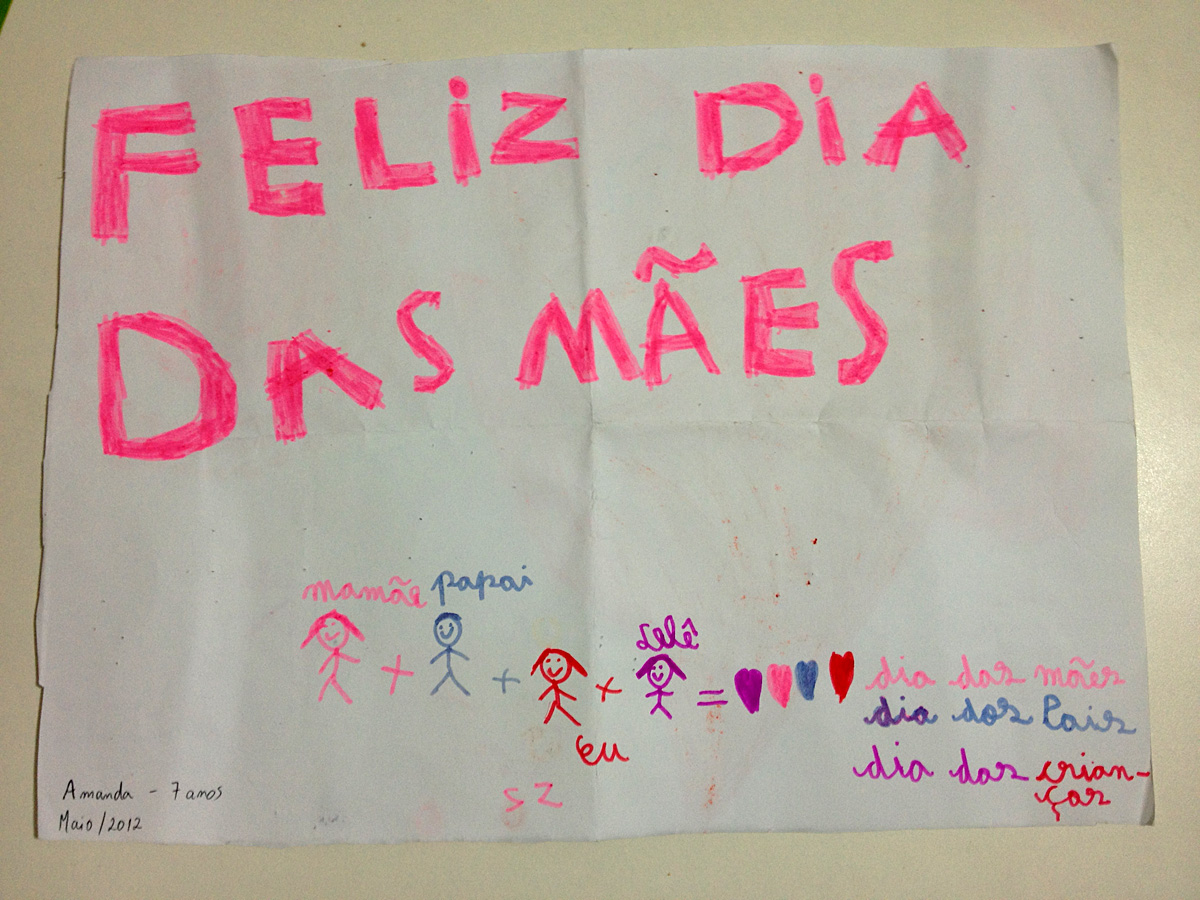 Desenho da Amanda (com 7 anos), em comemoração ao dia das mães